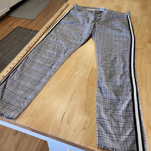 NSF 100% Cotton Plaid Pants Distressed Hem Side Stripe Size 30 Waist - Picture 2 of 15